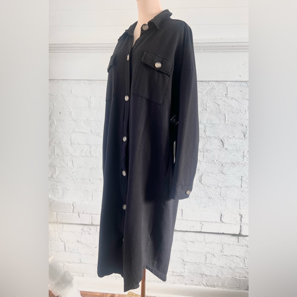 Electric And Rose Hamlin Black Sweatshirt Long Shacket Button Down Jacket NWT - Picture 6 of 12